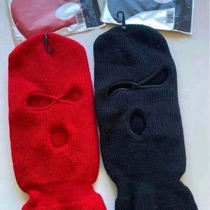 Red and black 3 hole ski mask w/free masks
